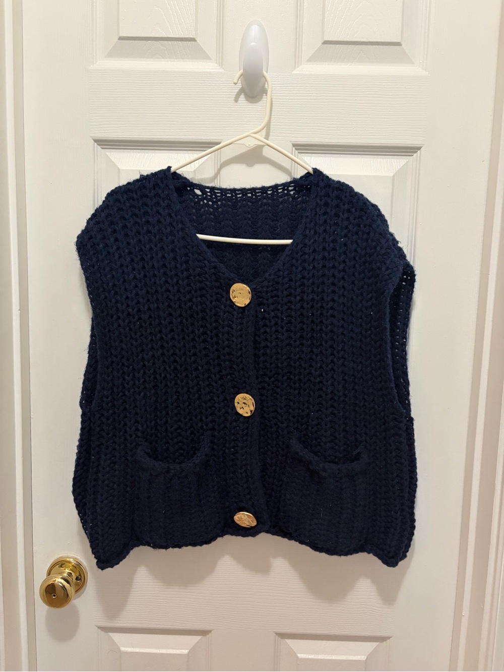Amazon Navy Chunky Knit Button-Front Vest
